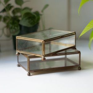 Vintage glass and brass trinket box